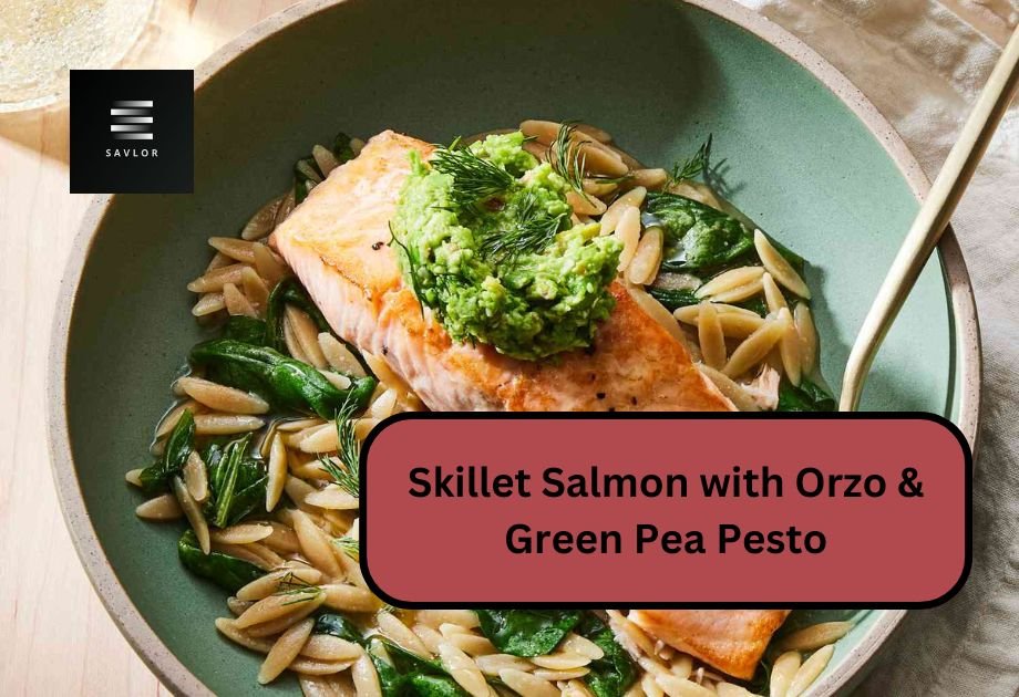 Skillet Salmon with Orzo & Green Pea Pesto